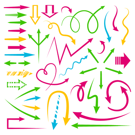 Isolated vector hand drawn arrows set bright colorのイラスト素材