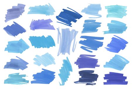 Blue Color highlight stripes, banners drawn with japan markers. Stylish highlight elements for design. Vector highlight marker stroke, spots bright navy blueのイラスト素材