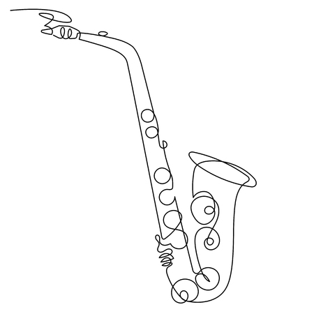 Continuous line drawing of saxophone isolated vector art. Musical instrument for decoration, design, invitation jazz festival, music shop.のイラスト素材