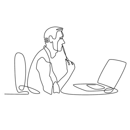 continuous line drawing of businessman working behind computerのイラスト素材