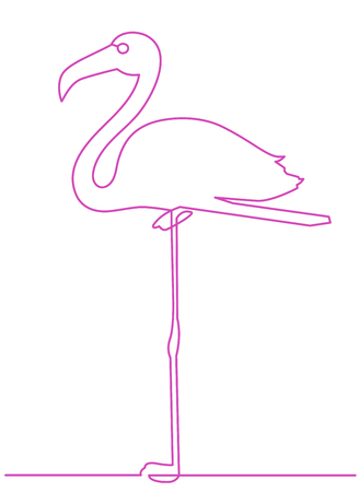 Flamingo staying on one leg continuous line drawing element isolated on white background.のイラスト素材