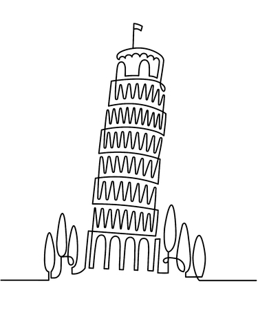 Continuous Line Drawing of Vector Italian landmark Piza Tower, Italy. Vector illustration, simple linear travel conceptの写真素材