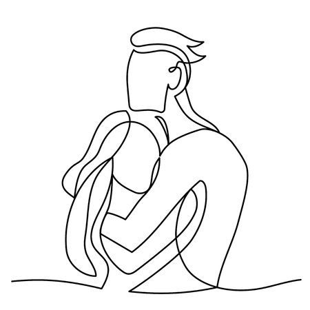 Continuous line drawing of couple standing hugging. One line artのイラスト素材
