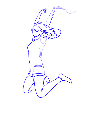 continuous line drawing of happy jumping woman athleteのイラスト素材
