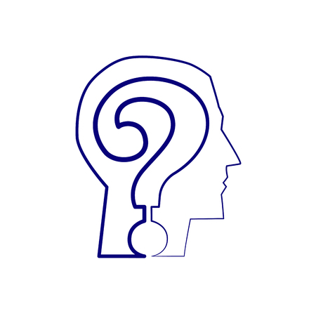 Continuous one line drawing head with a question line icon. Thin line question mark inside the persons head. Vector illustration isolated on white backgroundのイラスト素材