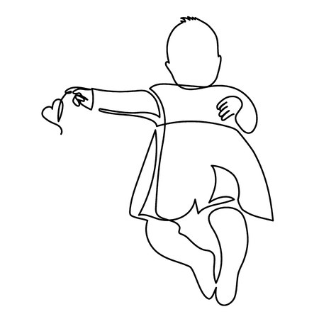 continuous line drawing of A cute baby is lying on the white backgroundの写真素材