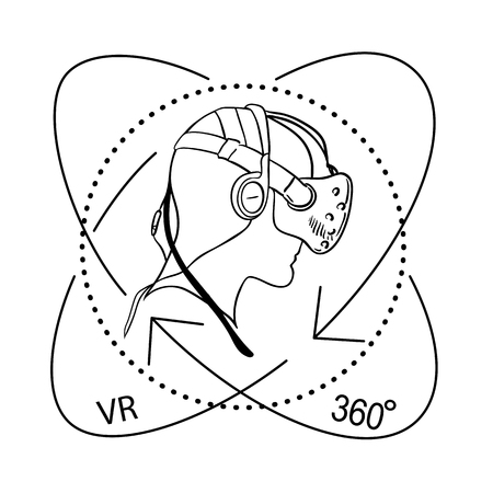 Virtual Reality Headset Icon. Vector sketch simple illustration Man in VR glasses deviceのイラスト素材