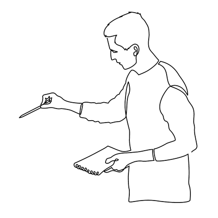 Continuous single drawn one line teacher with textbook. Lecturer or office worker at a workshop vector one line illustrationの写真素材