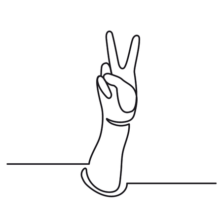 Continuous Line Drawing of Vector Sign of victory. The gesture of the hand one line.の写真素材