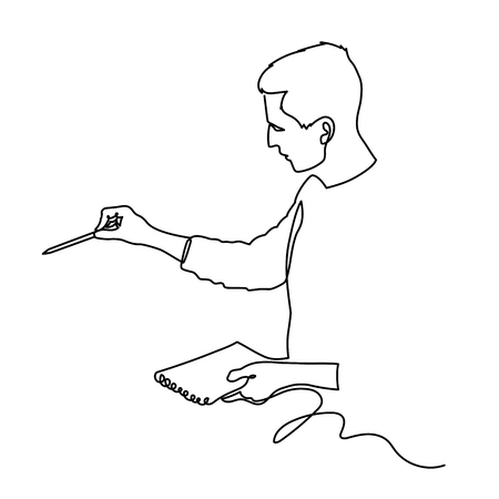 Continuous single drawn one line teacher with textbookの写真素材