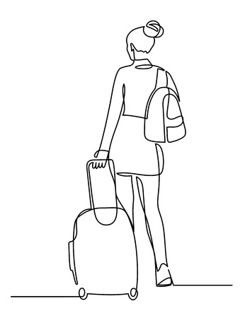 Continuous single one line drawn of a passenger suitcase luggage.の写真素材