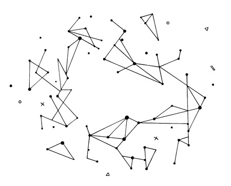 Hand-Drawn Sketchy Doodle Design Elements with constellations, circuits, neural network concept. Modern Black and white Abstract outline vector Illustration Backgroundのイラスト素材