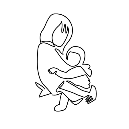 Continuous Line Drawing of Vector illustration mother with her baby in sling. Wearing baby in sling logo.の写真素材