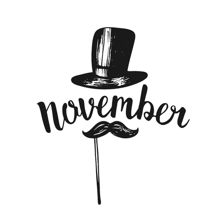 Hand lettering vector phrase with mustache and a gentlemans hat.のイラスト素材