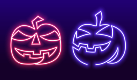 Continuous one Line Drawing of pumpkin hand-drawn picture silhouette. Halloween neon sign, bright signboard, light banner. Vector illustration.の写真素材