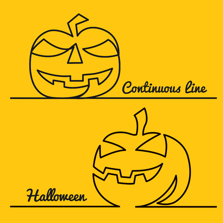 Continuous one Line Drawing of pumpkin hand-drawn picture silhouette. Line art doodle vector illustration.の写真素材