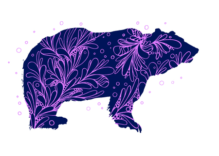 Black Bear Animal Vector Logo Symbol with Doodle Design Elements with Swirlsのイラスト素材