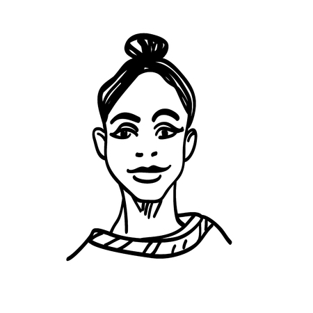 Sketching beauty mexican woman. Hand drawn fashion vector illustration. Portrait of pretty girl on white backgroundの写真素材