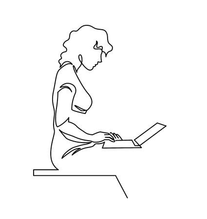 Woman chatting continuous one line vector drawingの写真素材