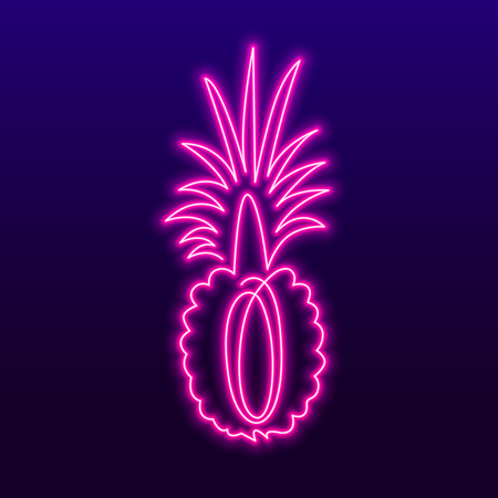 Continuous line drawing of half pineapple concept of fruit vector illustration. Vector neon sign, bright signboard, light banner.の写真素材