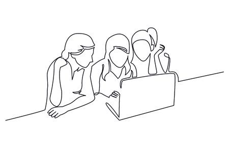 Girls chatting continuous one line vector drawingの写真素材