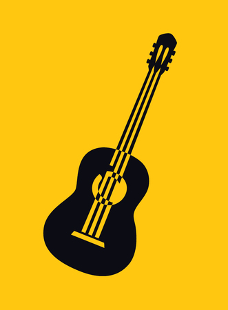 Black silhouette drawing of acoustic guitar vector illustration. Musical instrument for decoration, design, invitation jazz festival, music shop.の写真素材