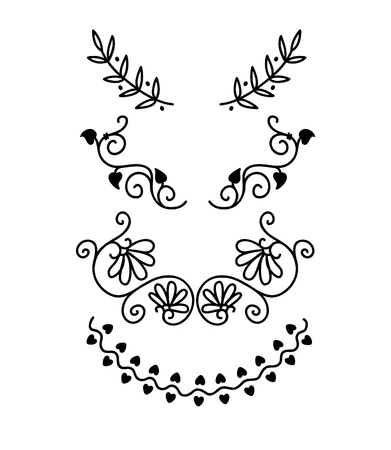Set of linear thin line art deco retro vintage design elements. Vector set flower vignette dividers and headers for decoration and designのイラスト素材