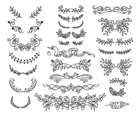 Set of linear thin line art deco retro vintage design elements.の写真素材