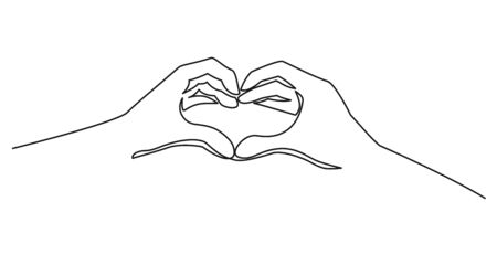 Heart from hands continuous one line drawing. Vector elements, symbol of love and health.のイラスト素材