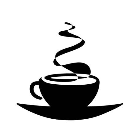 Black silhouette cup of tea or coffee with steam vector illustration.のイラスト素材