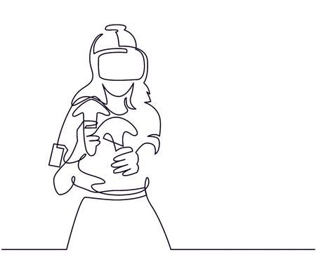 Virtual reality gaming continuous one line vector drawingのイラスト素材