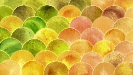 Magic Mermaid Golden Green Orange Color Scales Watercolor Fish Squame Background.の写真素材