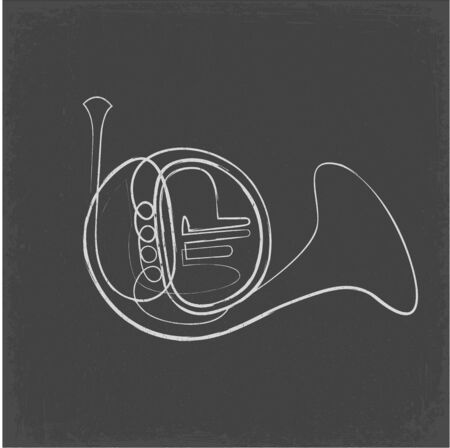 Continuous One Line Drawing of Vector Brass wind musical instrument. French horn single line icon.のイラスト素材