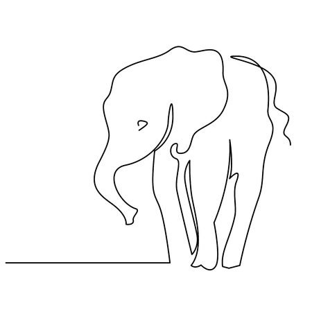 Elephant continuous one line drawings. Wild large animals vector silhouette clipart. African jungle, rainforest mammals herd minimalistic illustrations pack. Indian wildlife linear design elementのイラスト素材