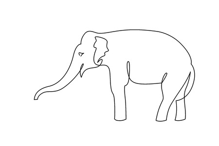 Elephant continuous one line drawings. Wild large animals vector silhouette clipart. African jungle, rainforest mammals herd minimalistic illustrations pack. Indian wildlife linear design elementのイラスト素材