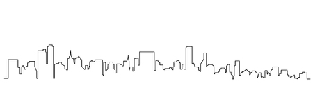 Modern cityscape continuous one line vector drawing. Metropolis architecture panoramic landscape. New York skyscrapers hand drawn silhouette. Apartment buildings isolated minimalistic illustrationのイラスト素材