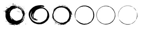 Abstract black paint brushstroke circles pack. Enso zen ink brush style symbol set.のイラスト素材