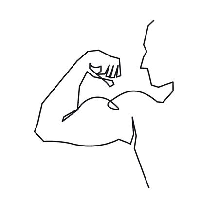 Man shows bicep continuous one line vector drawingのイラスト素材