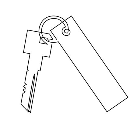 Keys with keychain. Vector illustration. Icon of door keys or car keys. Outline isolated silhouette. Concept for the purchase of real estate or realtor services logo.のイラスト素材