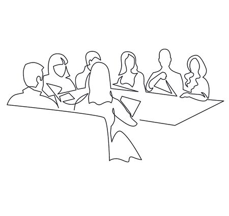 Business team meeting continuous line drawing. Coworkers discussingのイラスト素材