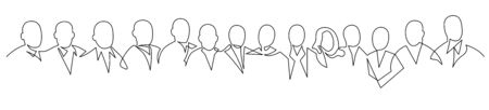 Group of people continuous one line vector drawing. Crowd standing at concert, meeting.のイラスト素材