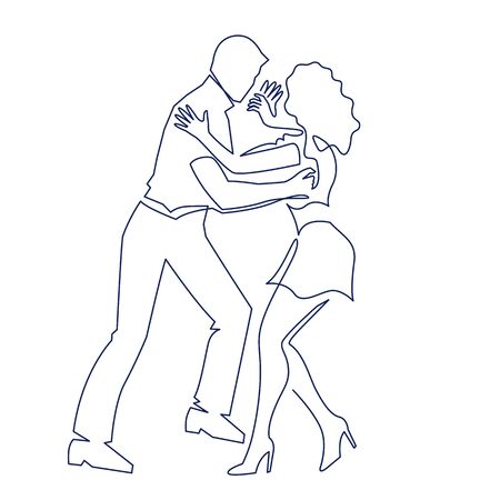 Sexy Salsa couple dancing continuous one line drawing. Latin ballroom dance, isolated on white.の写真素材