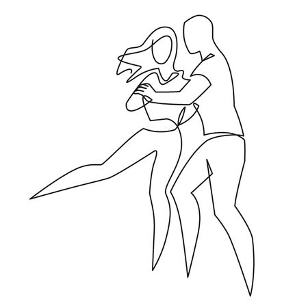 Sexy Salsa couple dancing continuous one line drawing. Latin ballroom dance, isolated on white.のイラスト素材
