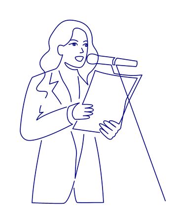 Continuous line drawing of business coach talking before audience vector illustrationのイラスト素材