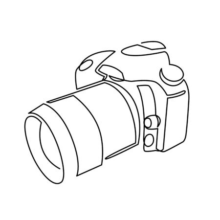 Continuous one line drawing of professional photo camera vector illustration.のイラスト素材