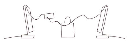 Online Payments Concept Design. Buying product online shop continuous one line vector drawing.のイラスト素材