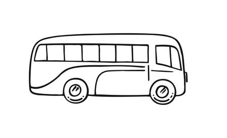 Retro bus, vintage, travel, camper van isolated on white background. Vector hand drawn illustration.のイラスト素材