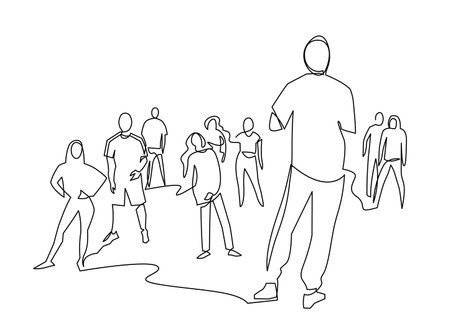 Continuous one line drawing of stand up comedian doing a live show. Speech to the audience concept vector illustration.のイラスト素材