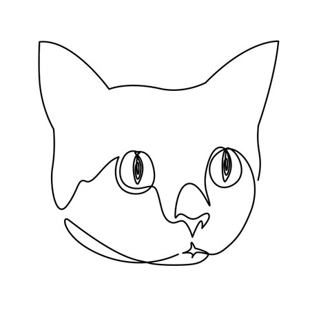 Minimalistic vector illustration of a cats head with a hilariously expressive face, created using a single continuous line.のイラスト素材