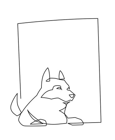 Vector illustration of a Husky dog peeking out of a window. A pet is waiting for a master single continuous line, dogs curious and playful nature.のイラスト素材